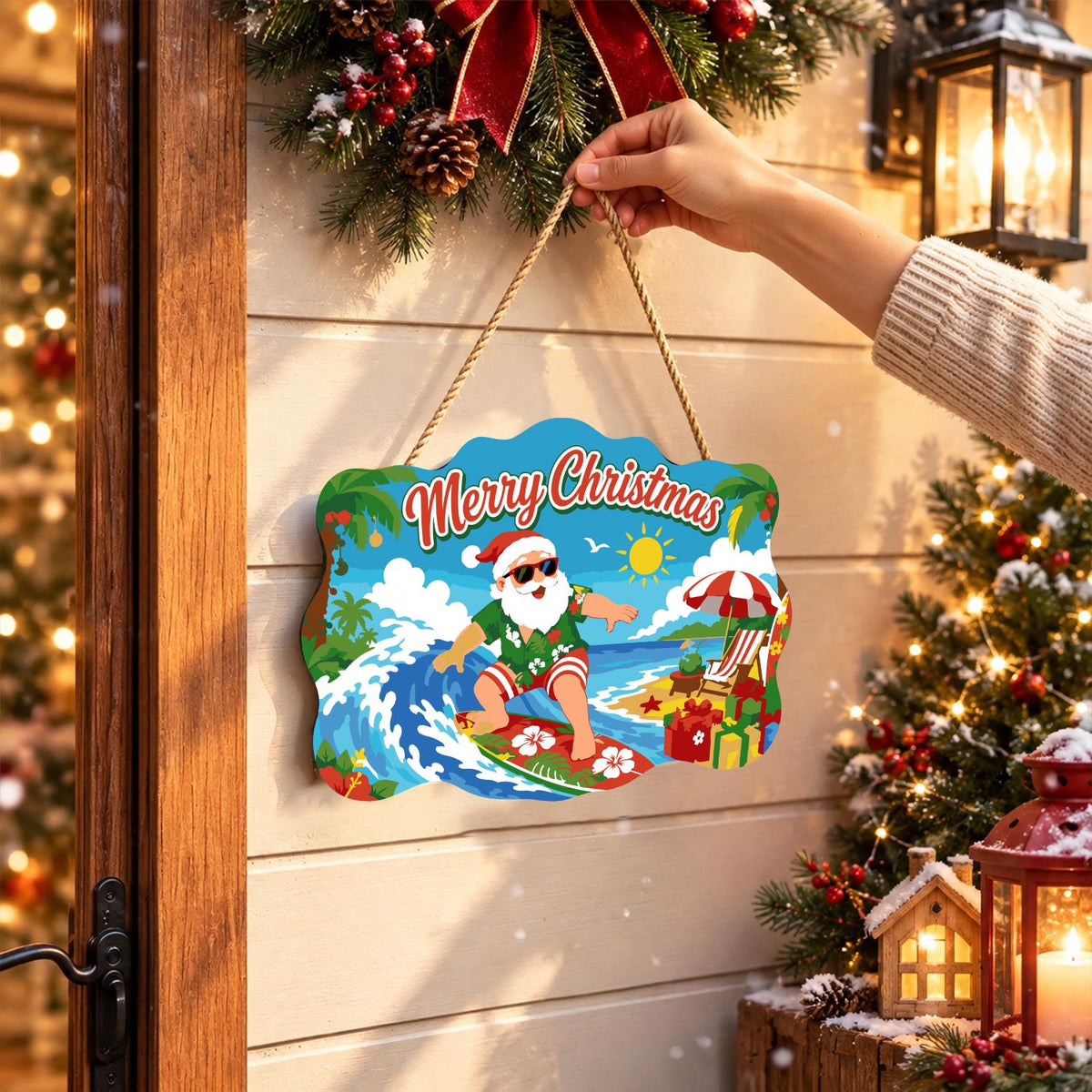 Surfing Santa on a Curling Wave paint by numbers hanging sign – image 14