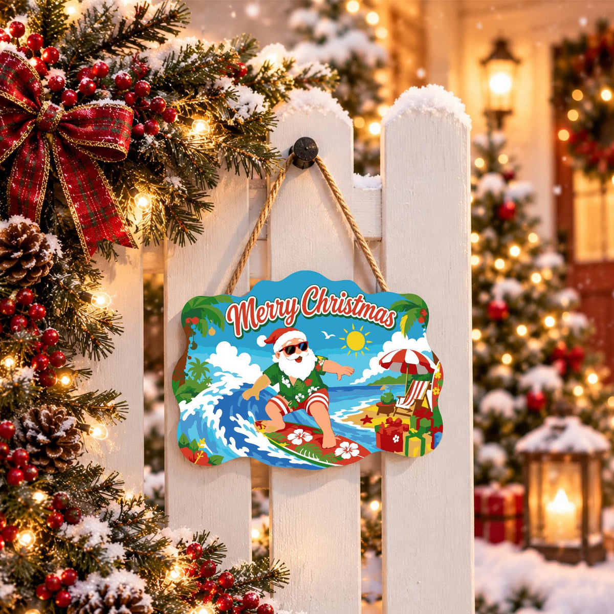 Surfing Santa on a Curling Wave paint by numbers hanging sign – image 15