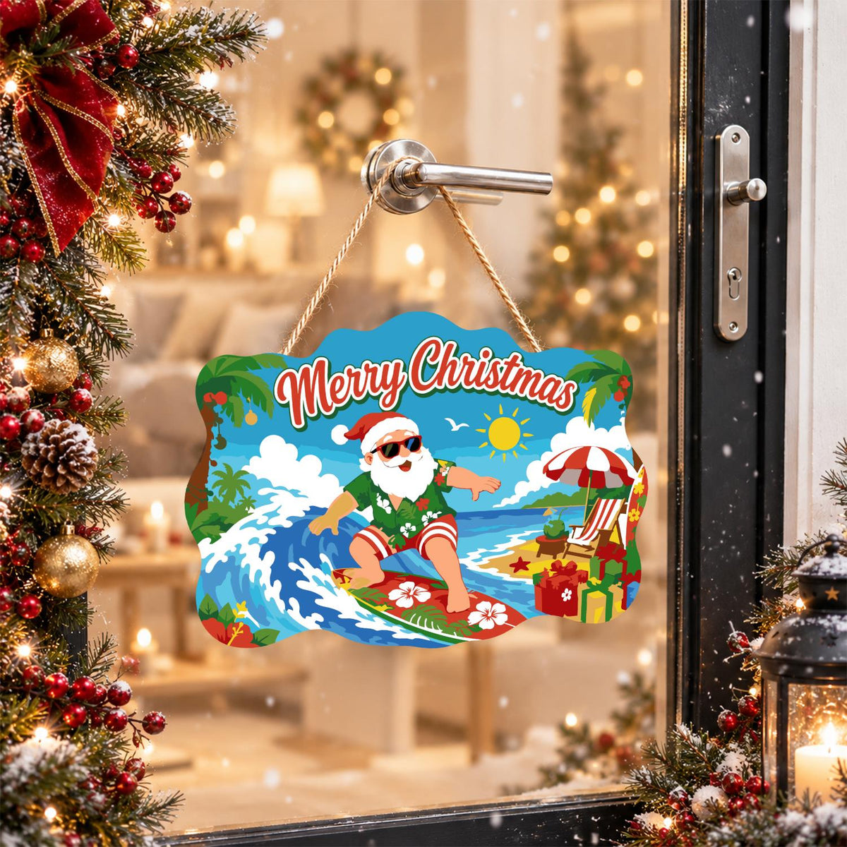 Surfing Santa on a Curling Wave paint by numbers hanging sign – image 17