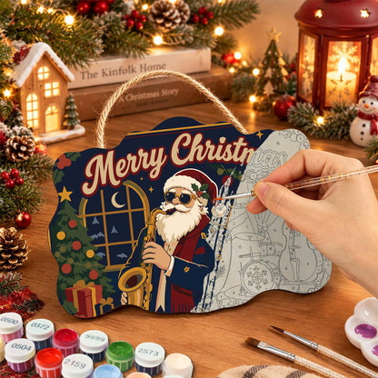 Saxophone Santa in a Jazz Club paint by numbers hanging sign – image 7