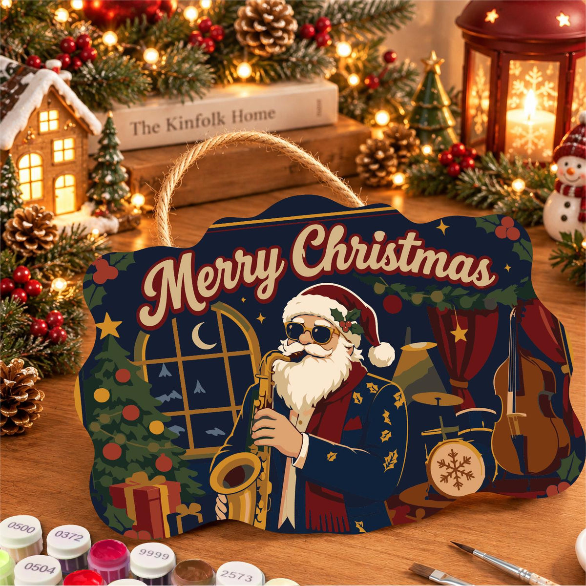 Saxophone Santa in a Jazz Club paint by numbers hanging sign – image 8