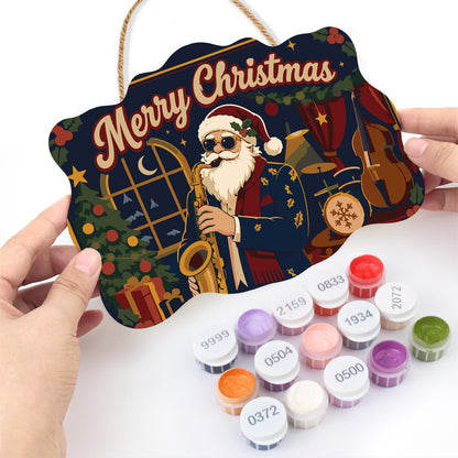 Saxophone Santa in a Jazz Club paint by numbers hanging sign – image 9