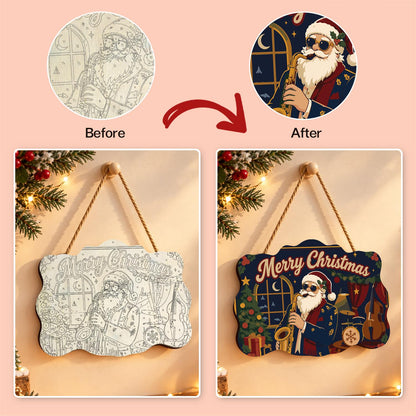 Saxophone Santa in a Jazz Club paint by numbers hanging sign – image 10
