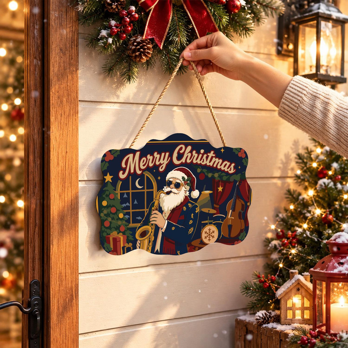 Saxophone Santa in a Jazz Club paint by numbers hanging sign – image 14