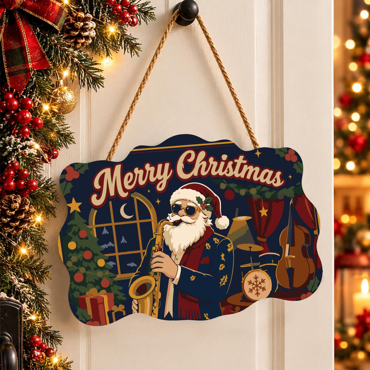 Saxophone Santa in a Jazz Club paint by numbers hanging sign – image 16