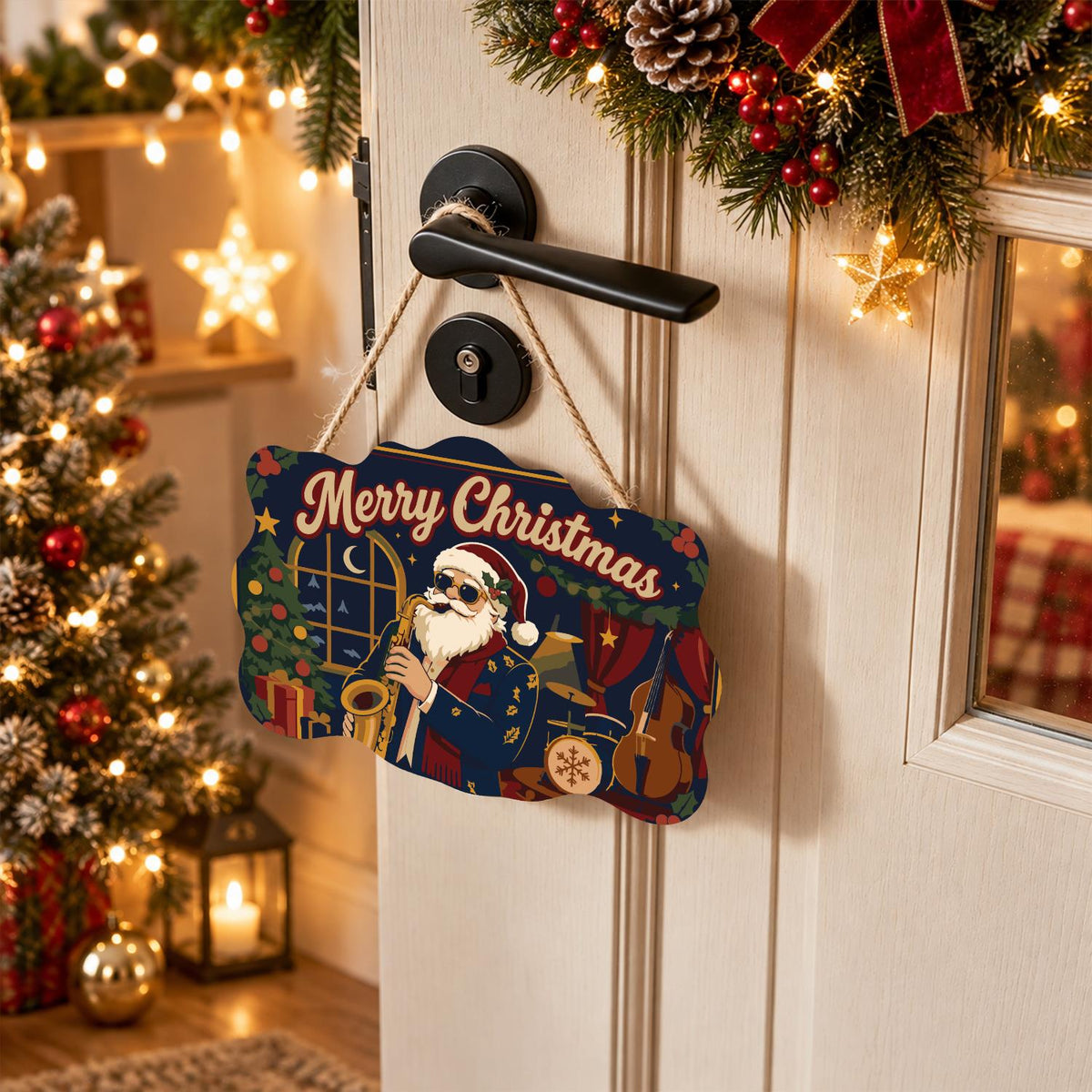 Saxophone Santa in a Jazz Club paint by numbers hanging sign – image 18