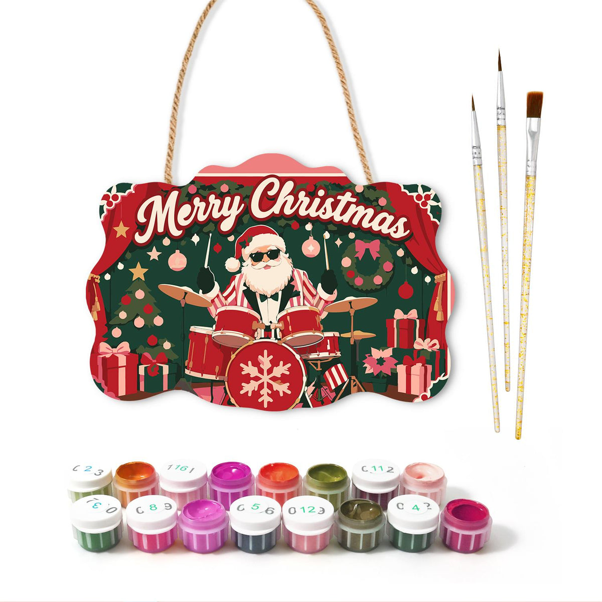 Drummer Santa on the Red Stage paint by numbers hanging sign – image 2