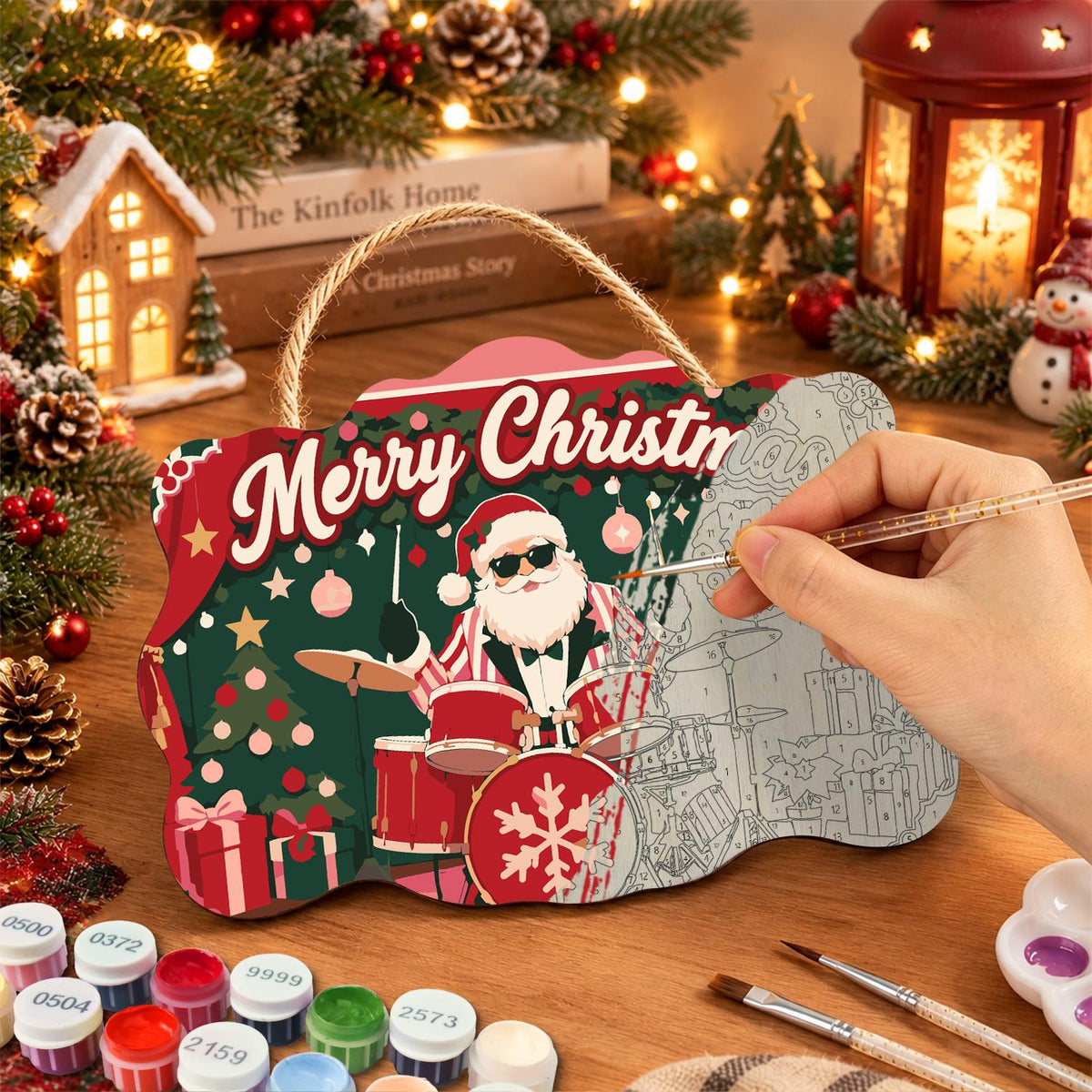 Drummer Santa on the Red Stage paint by numbers hanging sign – image 7