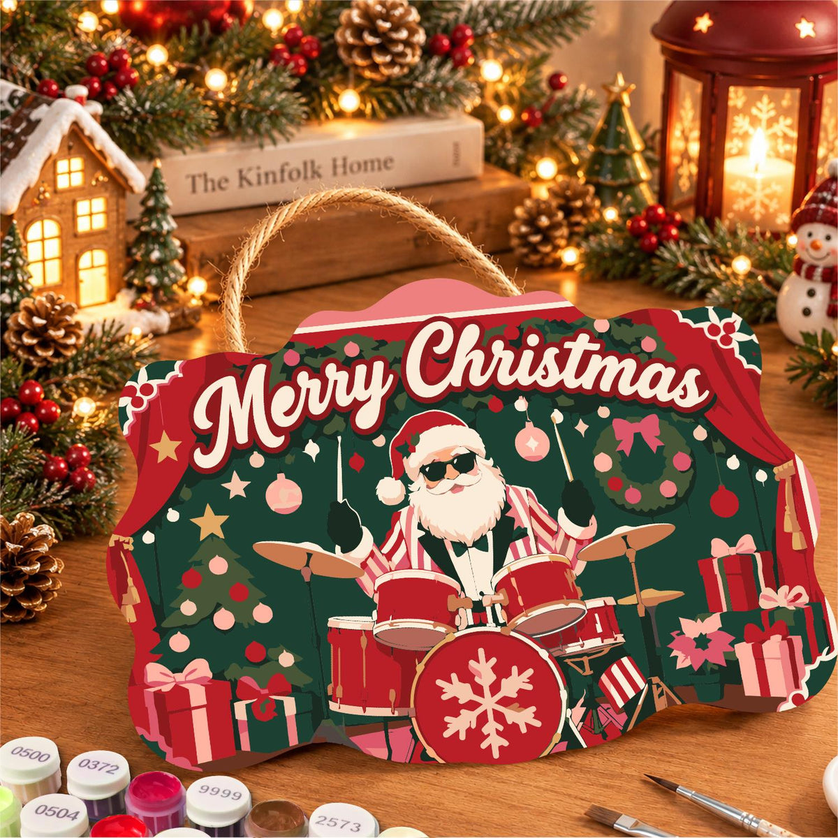 Drummer Santa on the Red Stage paint by numbers hanging sign – image 8