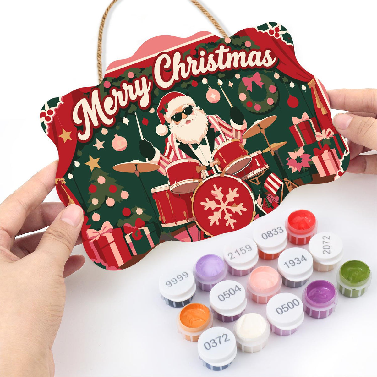 Drummer Santa on the Red Stage paint by numbers hanging sign – image 9