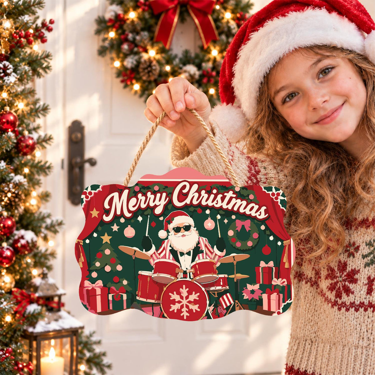 Drummer Santa on the Red Stage paint by numbers hanging sign – image 13