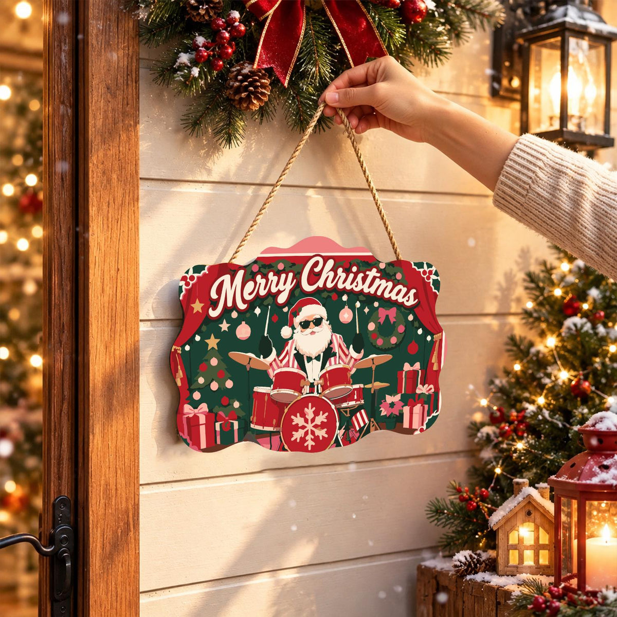 Drummer Santa on the Red Stage paint by numbers hanging sign – image 14