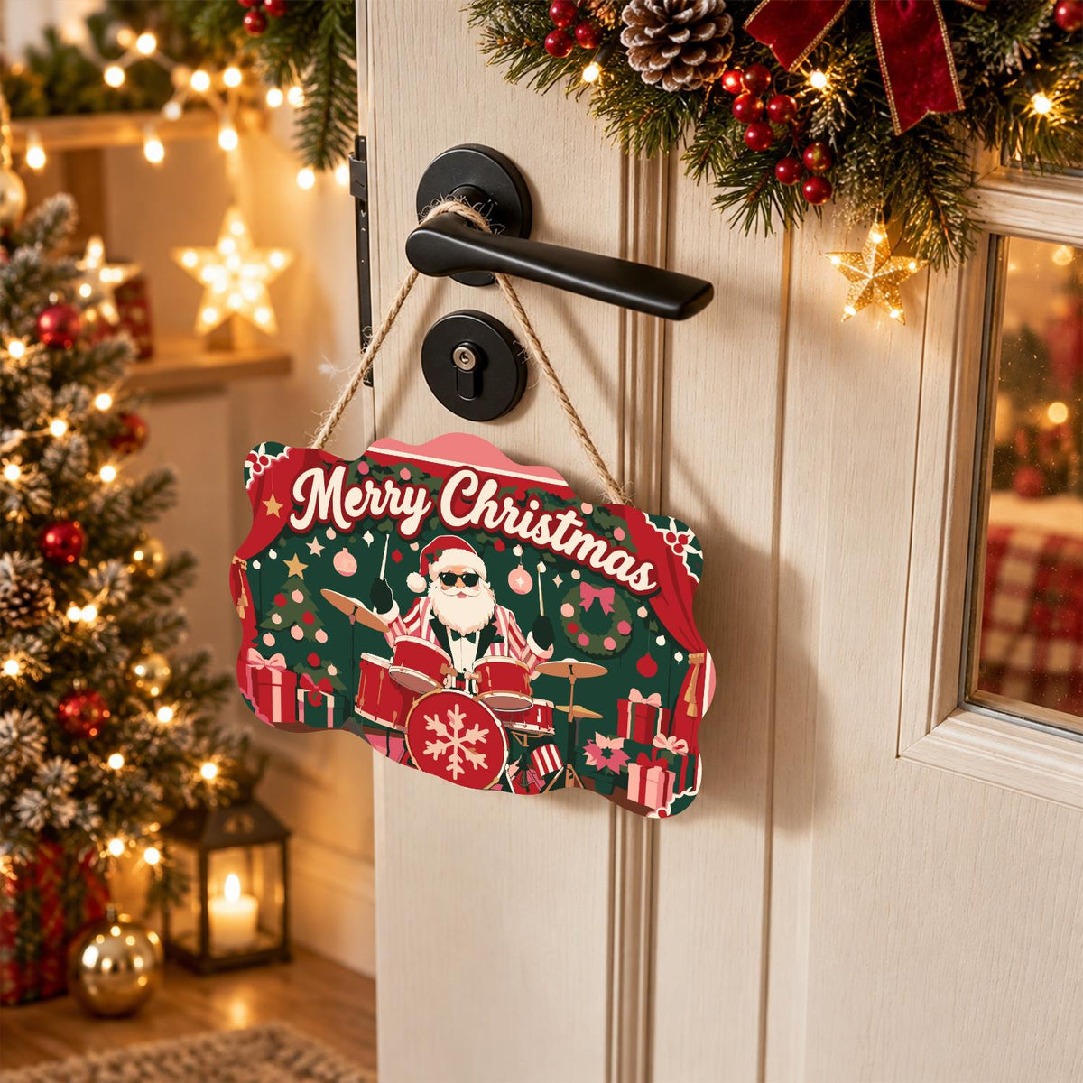 Drummer Santa on the Red Stage paint by numbers hanging sign – image 18