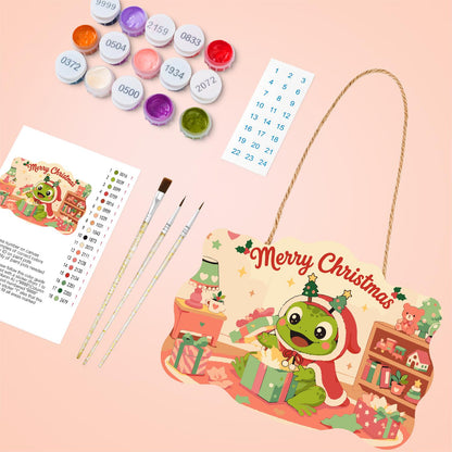 Frog Unwrapping a Toy Room Gift paint by numbers hanging sign – image 4