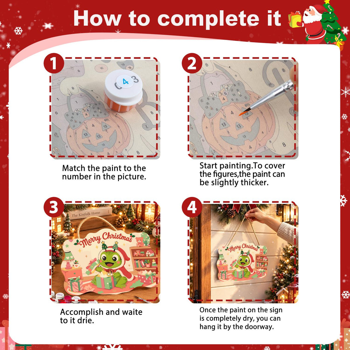 Frog Unwrapping a Toy Room Gift paint by numbers hanging sign – image 6