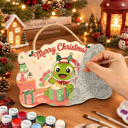 Frog Unwrapping a Toy Room Gift paint by numbers hanging sign – image 7