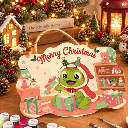 Frog Unwrapping a Toy Room Gift paint by numbers hanging sign – image 8