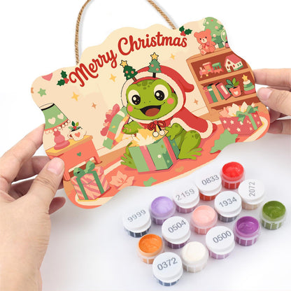 Frog Unwrapping a Toy Room Gift paint by numbers hanging sign – image 9