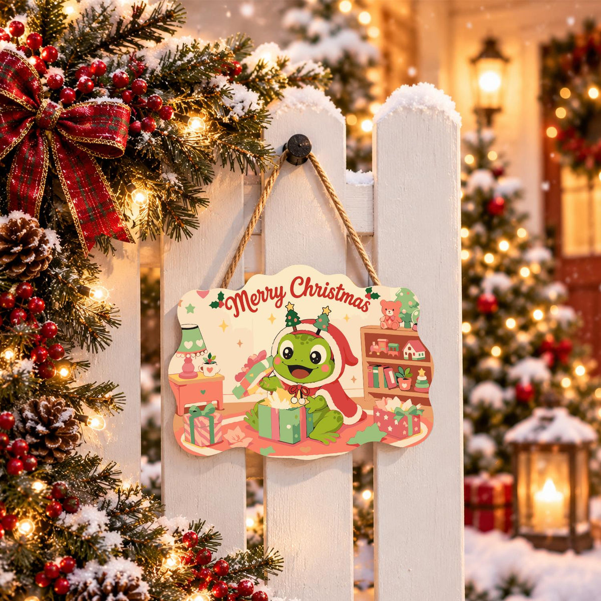 Frog Unwrapping a Toy Room Gift paint by numbers hanging sign – image 15
