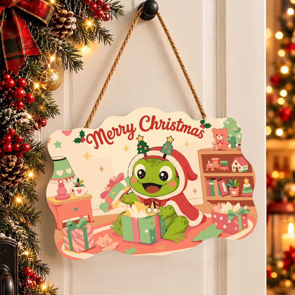 Frog Unwrapping a Toy Room Gift paint by numbers hanging sign – image 16