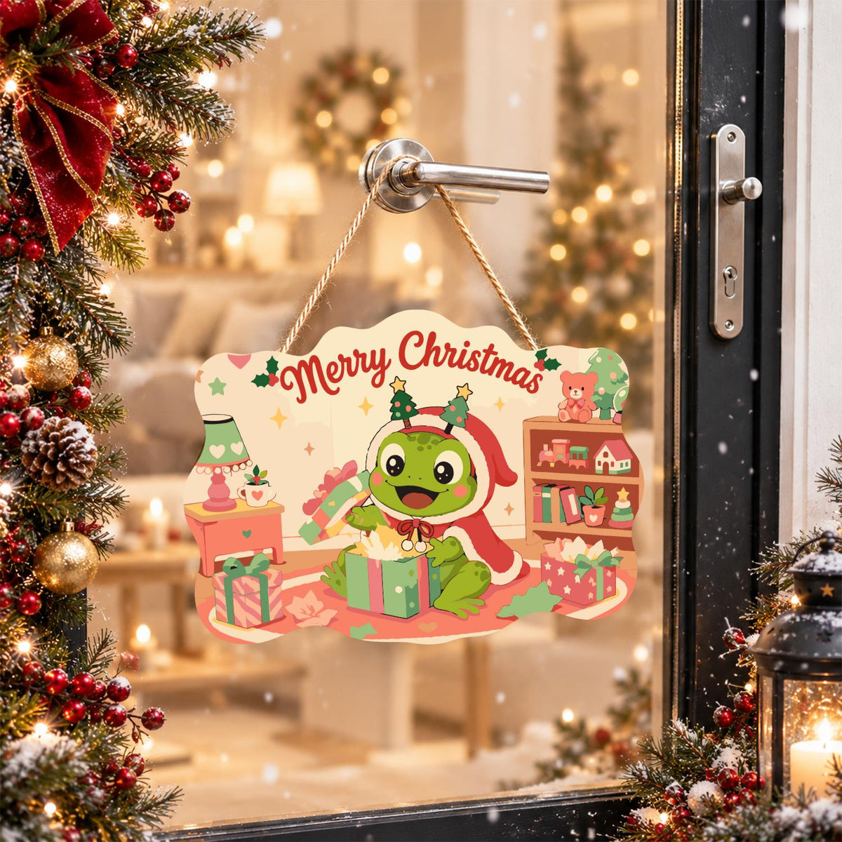 Frog Unwrapping a Toy Room Gift paint by numbers hanging sign – image 17