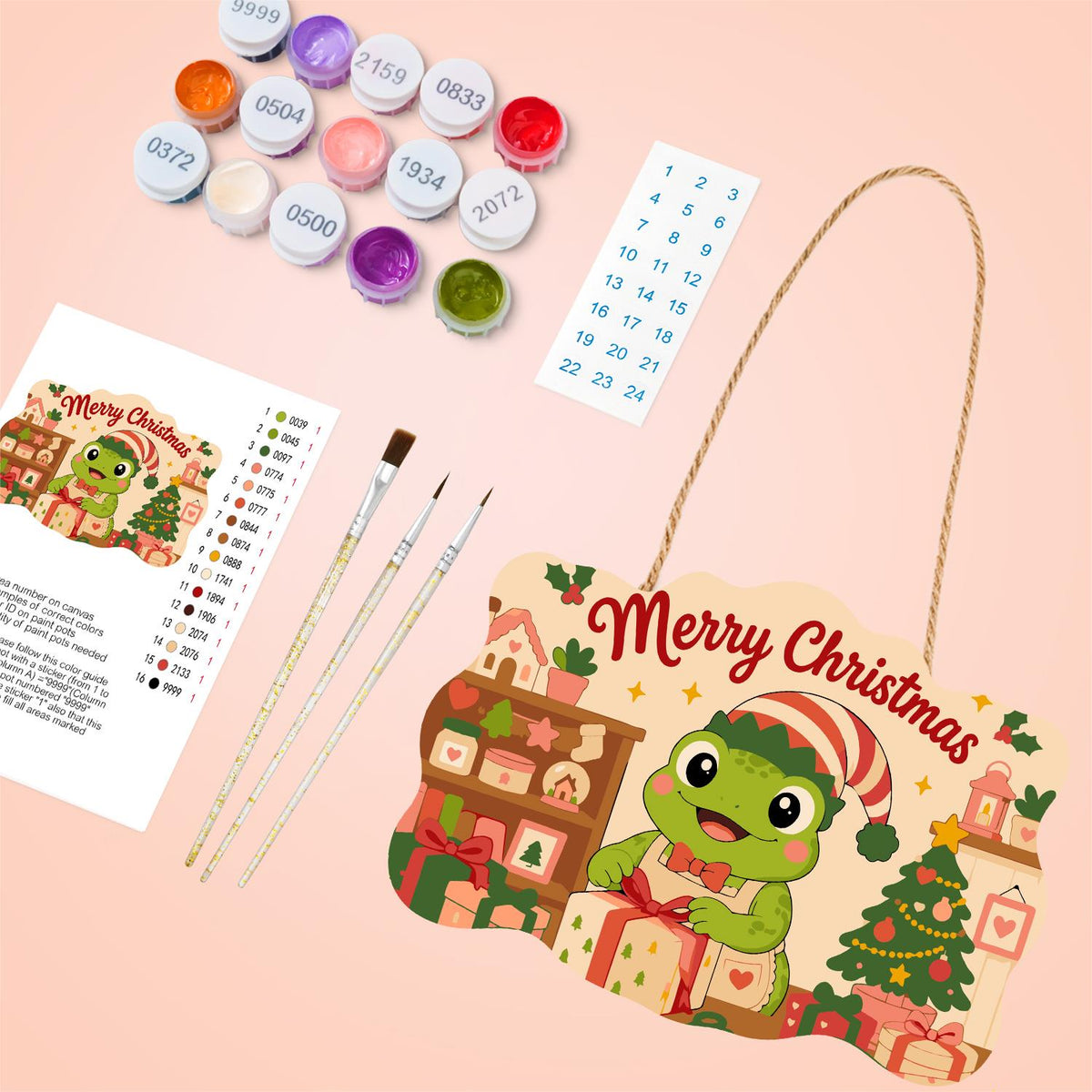 Elf Hat Frog with Bow Tie paint by numbers hanging sign – image 4