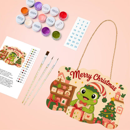 Elf Hat Frog with Bow Tie paint by numbers hanging sign – image 4