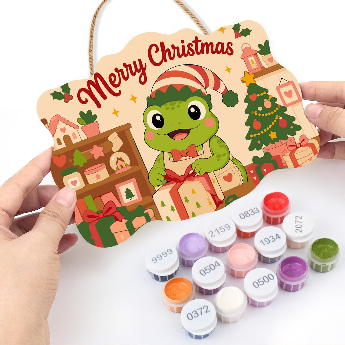 Elf Hat Frog with Bow Tie paint by numbers hanging sign – image 9