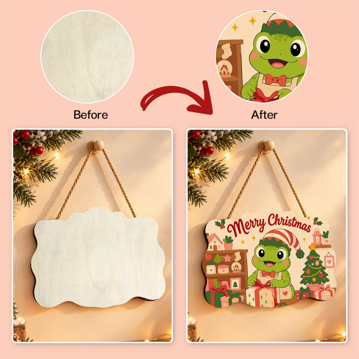 Elf Hat Frog with Bow Tie paint by numbers hanging sign – image 10