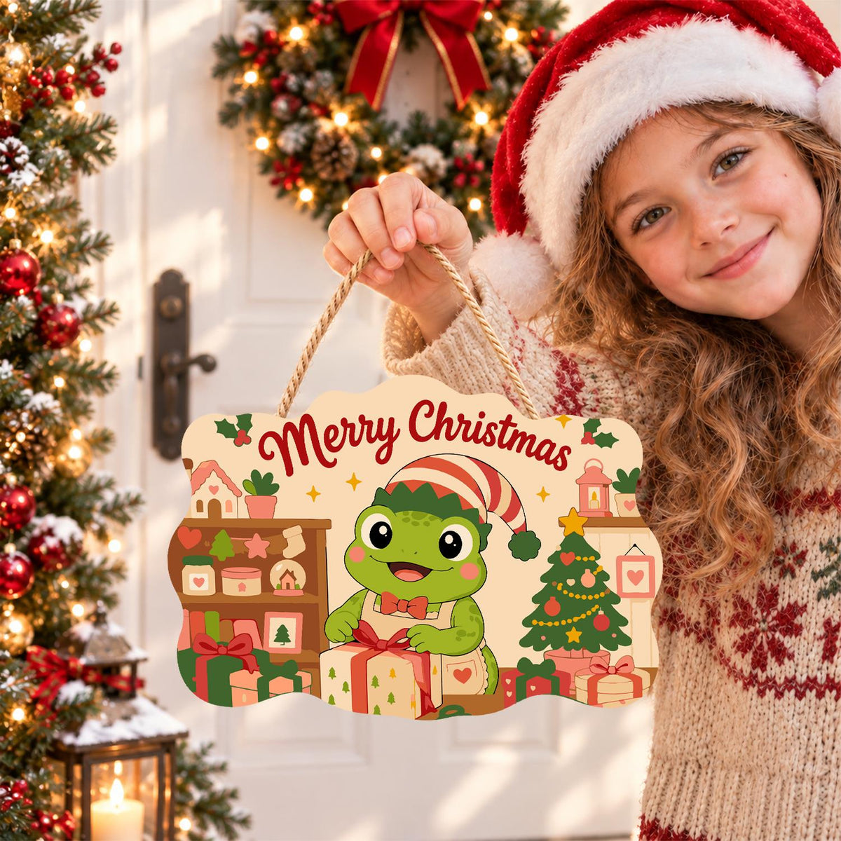 Elf Hat Frog with Bow Tie paint by numbers hanging sign – image 13