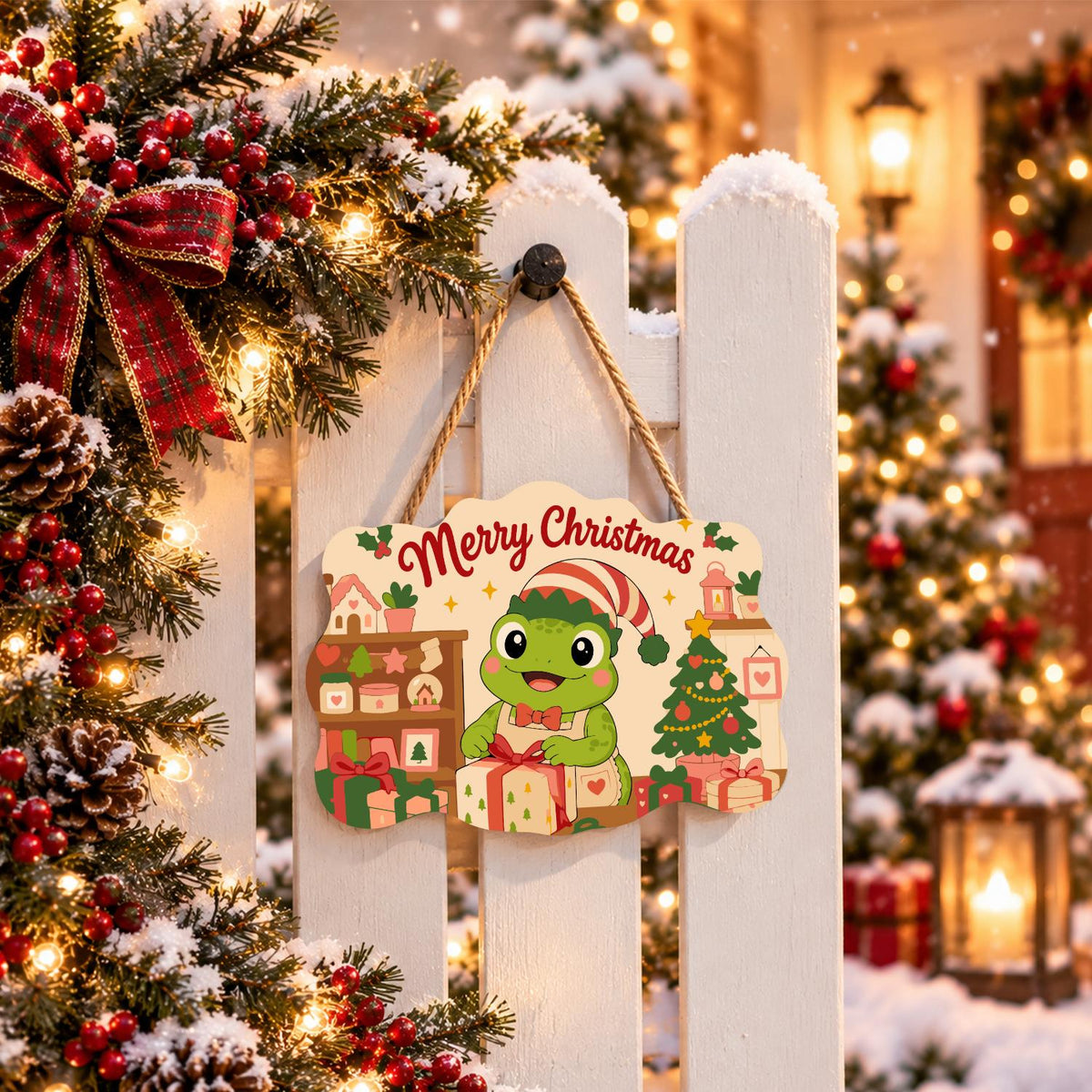 Elf Hat Frog with Bow Tie paint by numbers hanging sign – image 15
