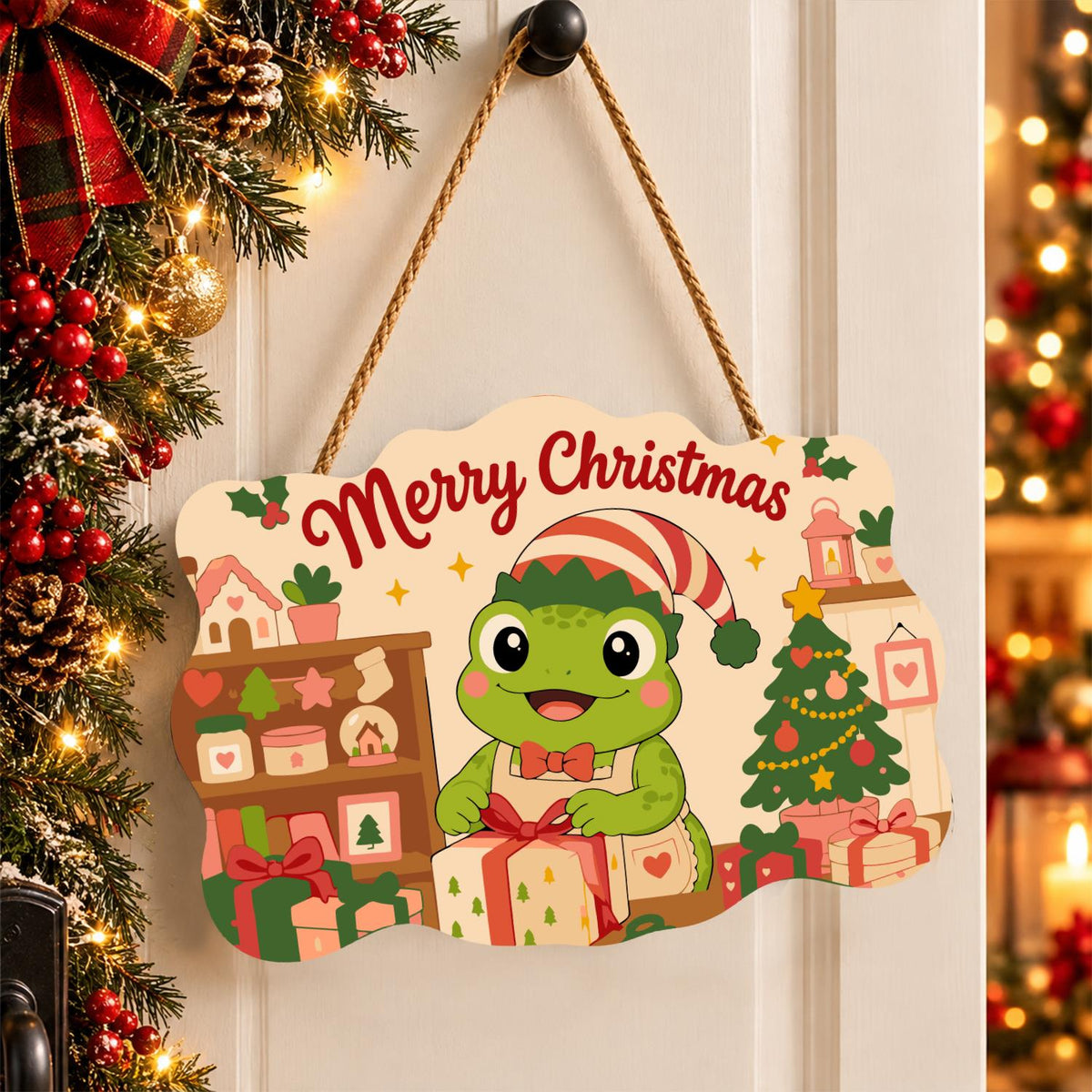 Elf Hat Frog with Bow Tie paint by numbers hanging sign – image 16