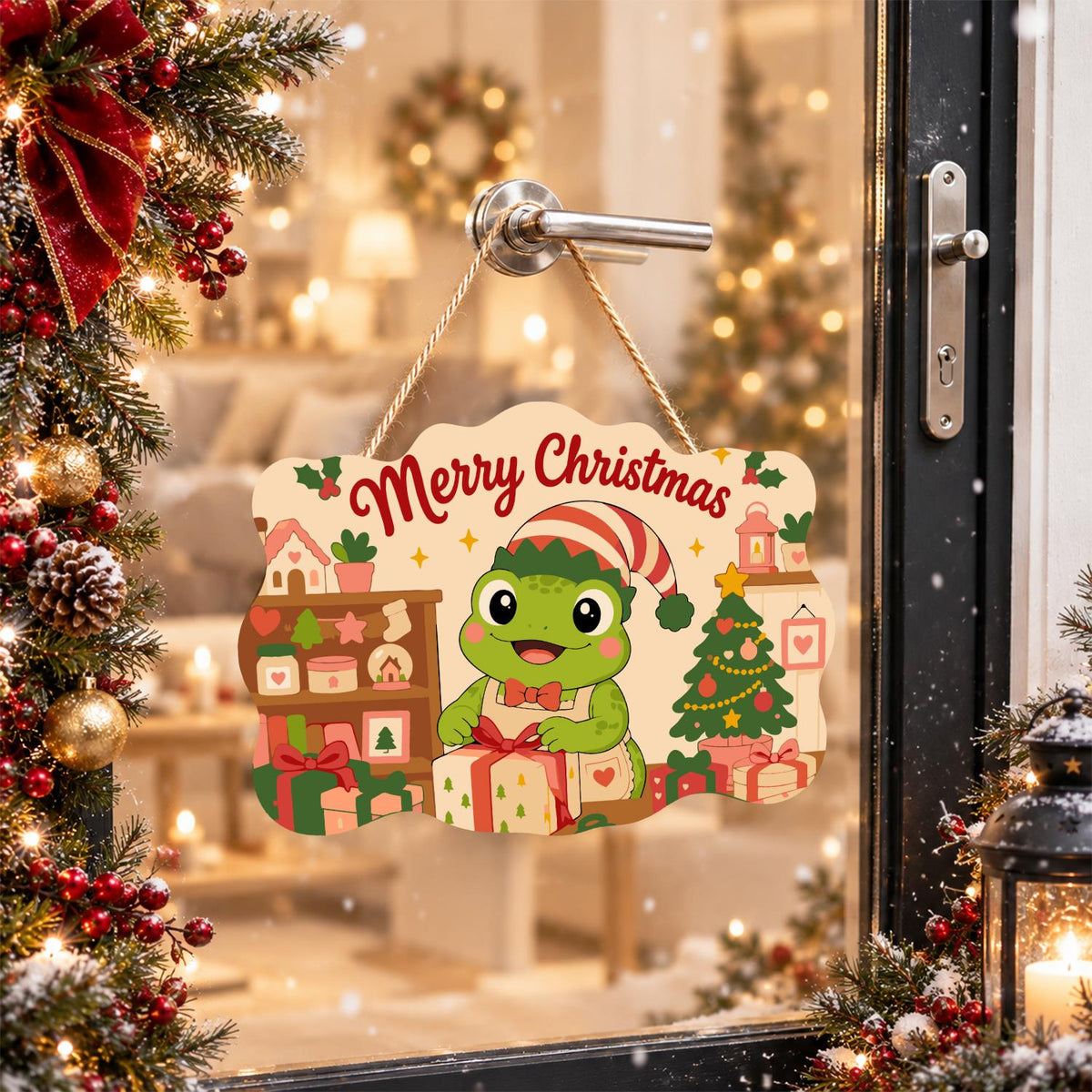 Elf Hat Frog with Bow Tie paint by numbers hanging sign – image 17