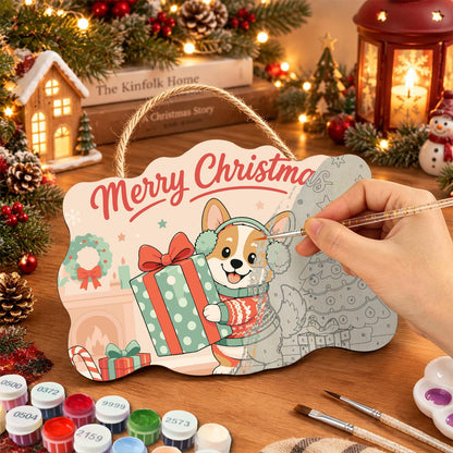 Earmuff Corgi with a Big Present paint by numbers hanging sign – image 7