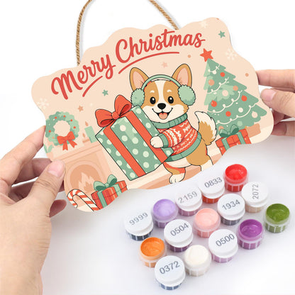 Earmuff Corgi with a Big Present paint by numbers hanging sign – image 9