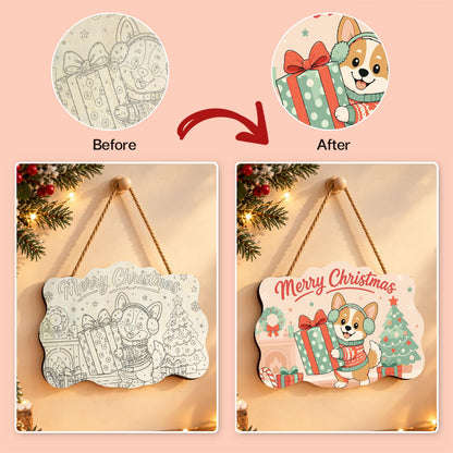 Earmuff Corgi with a Big Present paint by numbers hanging sign – image 10