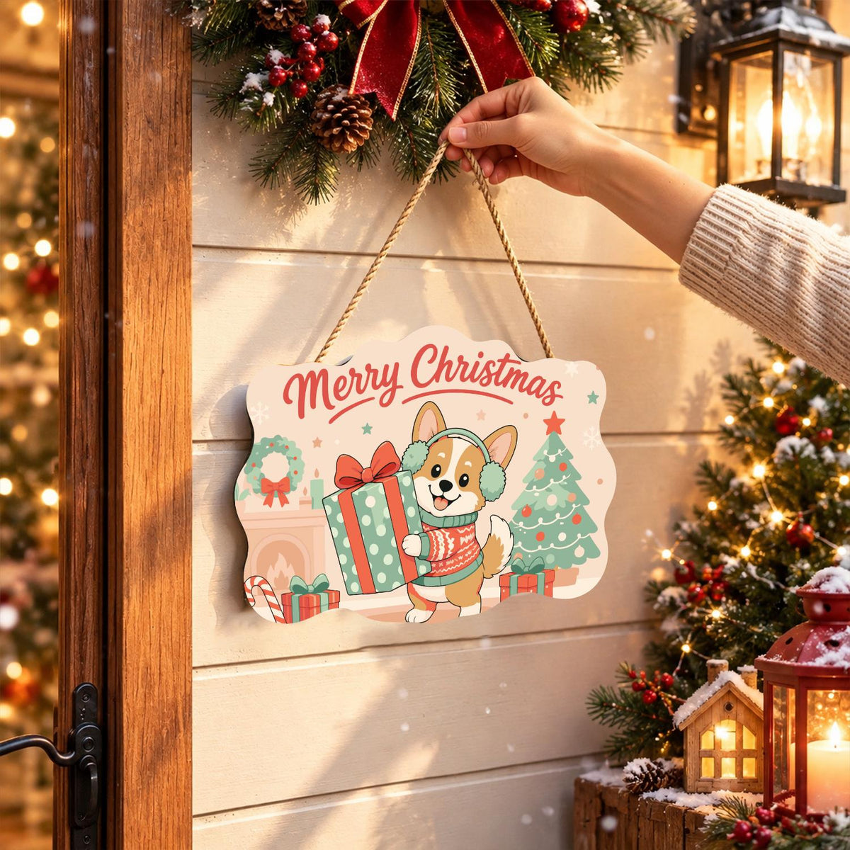 Earmuff Corgi with a Big Present paint by numbers hanging sign – image 14