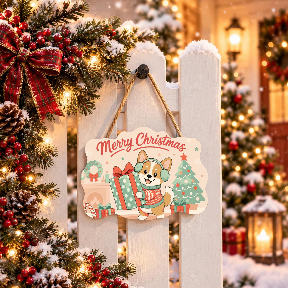 Earmuff Corgi with a Big Present paint by numbers hanging sign – image 15