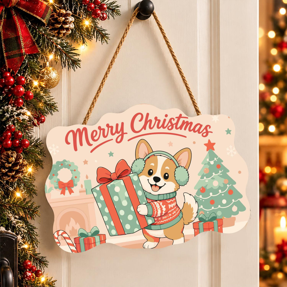 Earmuff Corgi with a Big Present paint by numbers hanging sign – image 16