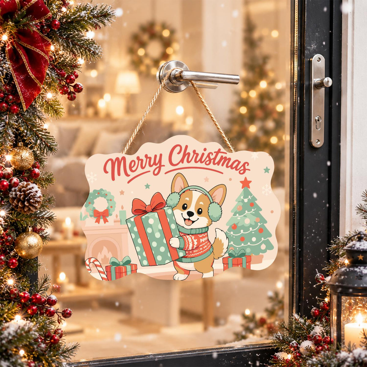 Earmuff Corgi with a Big Present paint by numbers hanging sign – image 17