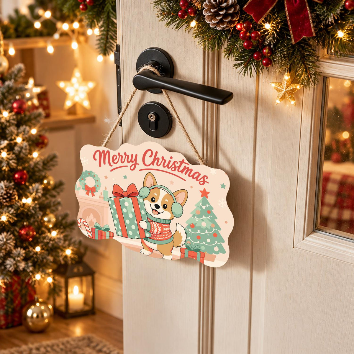 Earmuff Corgi with a Big Present paint by numbers hanging sign – image 18