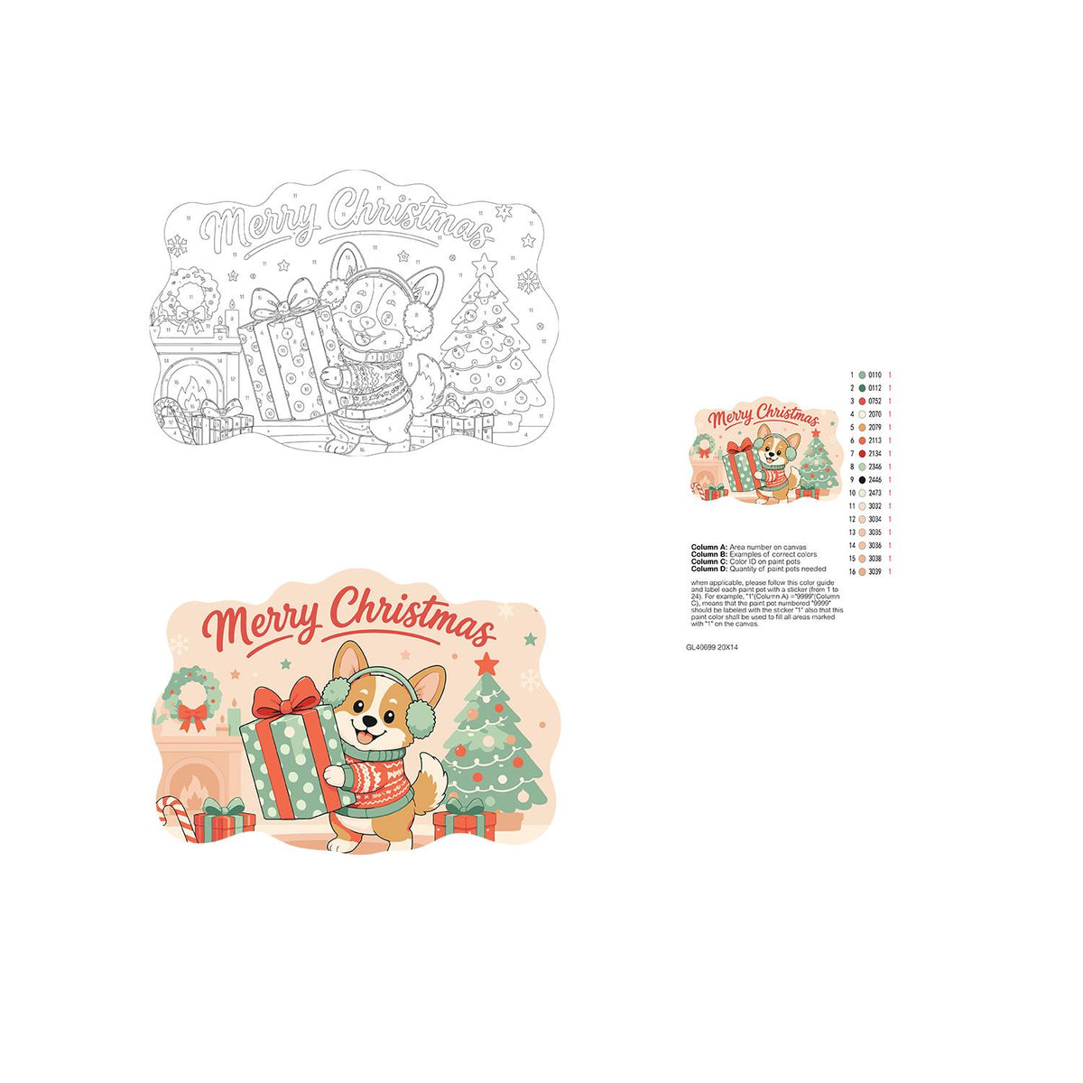 Earmuff Corgi with a Big Present paint by numbers hanging sign – image 19