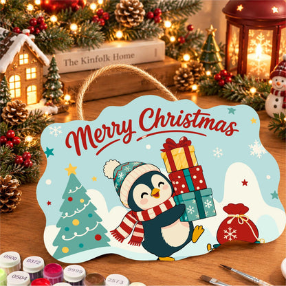 Bobble Hat Penguin Gift Tower paint by numbers hanging sign – image 8