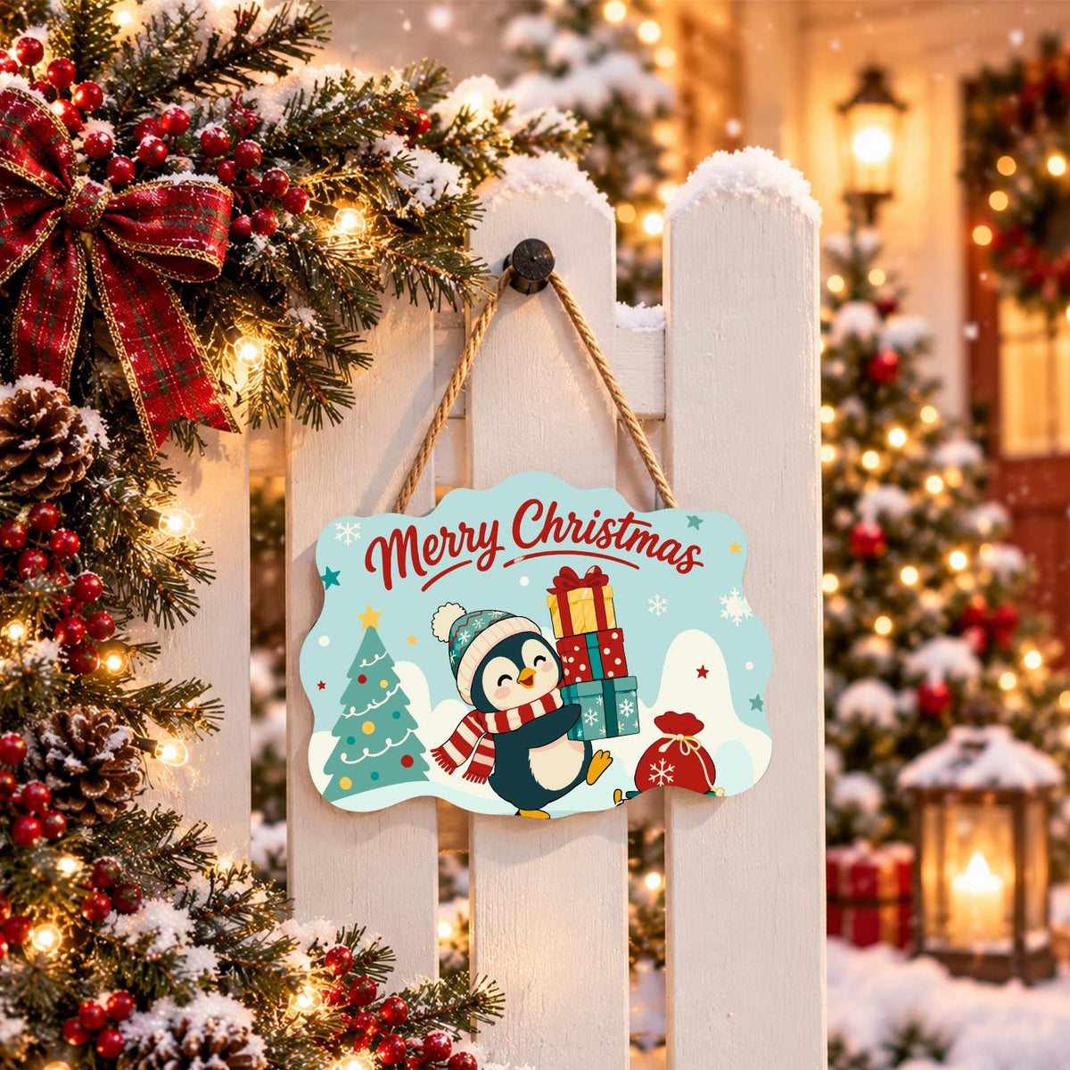 Bobble Hat Penguin Gift Tower paint by numbers hanging sign – image 15