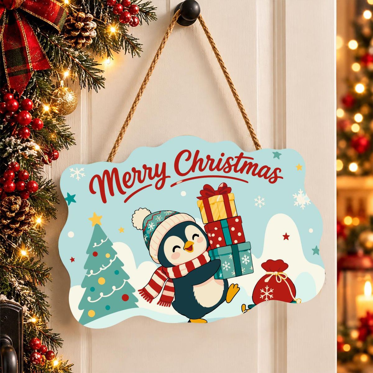 Bobble Hat Penguin Gift Tower paint by numbers hanging sign – image 16