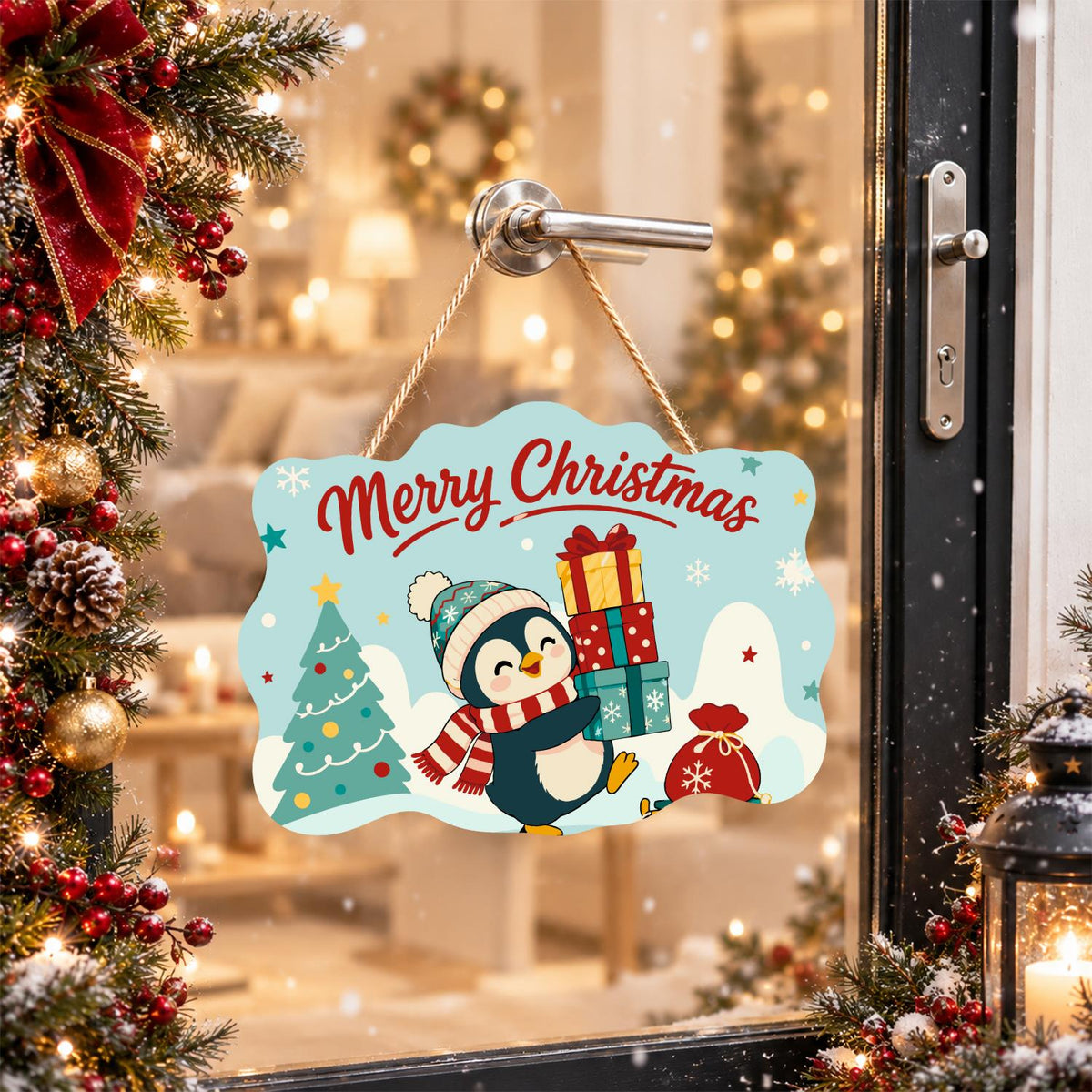 Bobble Hat Penguin Gift Tower paint by numbers hanging sign – image 17