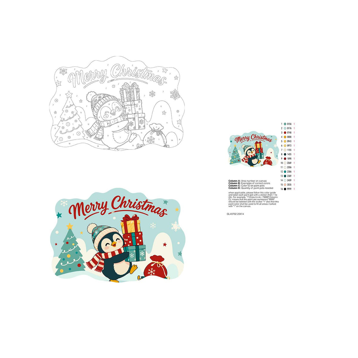 Bobble Hat Penguin Gift Tower paint by numbers hanging sign – image 19