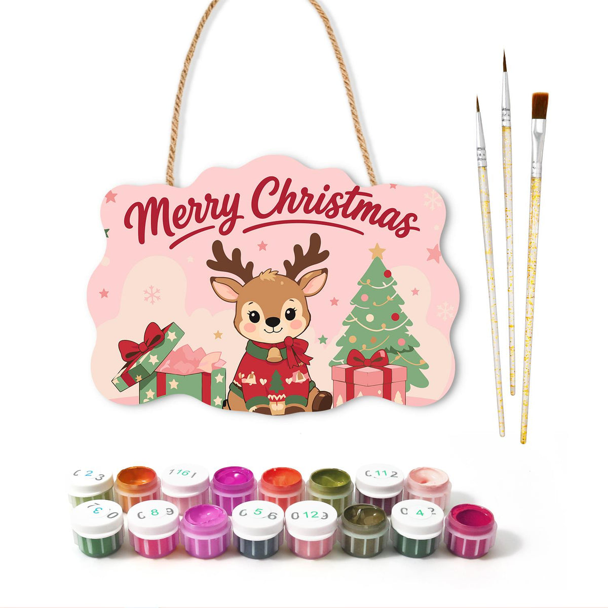 Baby Reindeer in a Red Sweater paint by numbers hanging sign – image 2