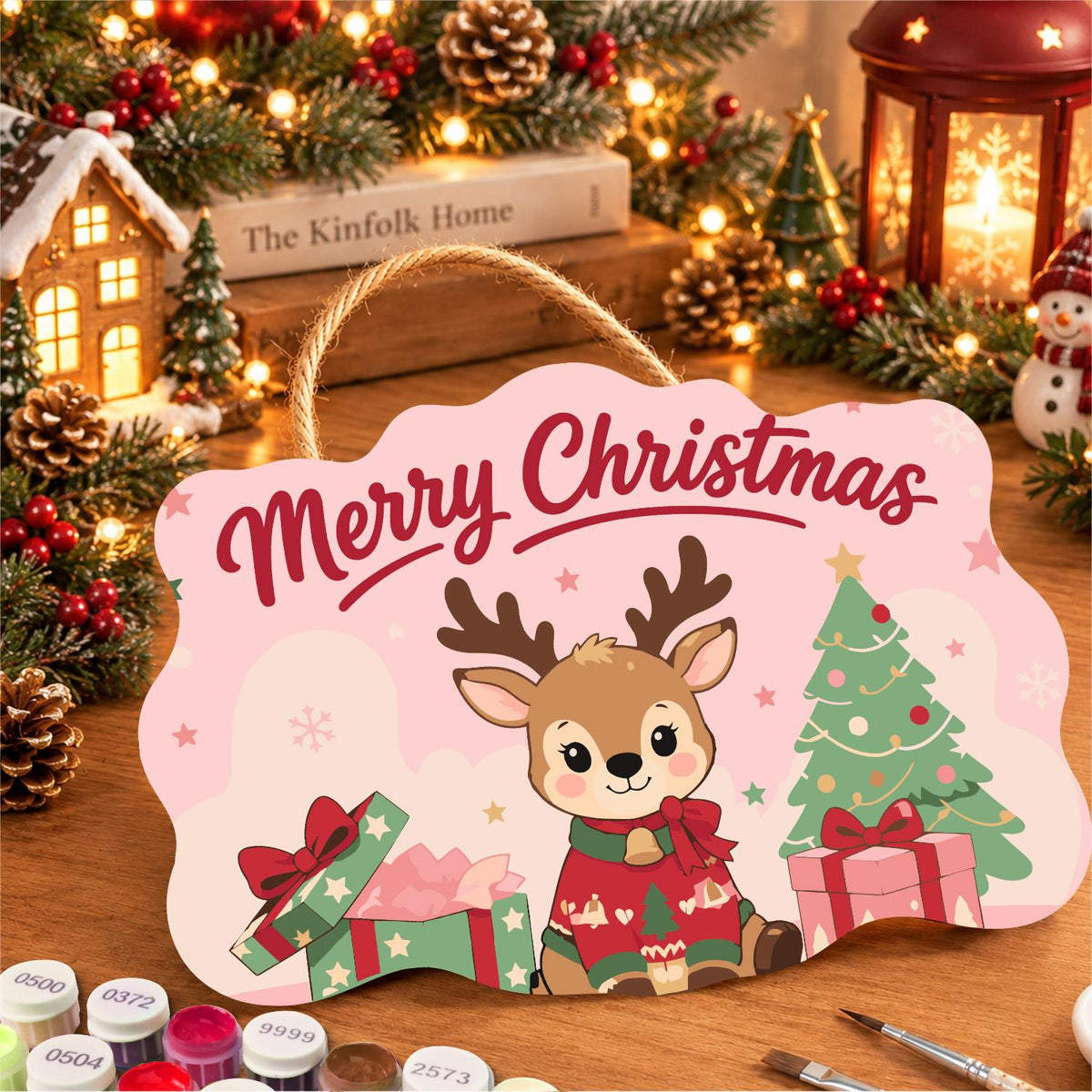 Baby Reindeer in a Red Sweater paint by numbers hanging sign – image 8