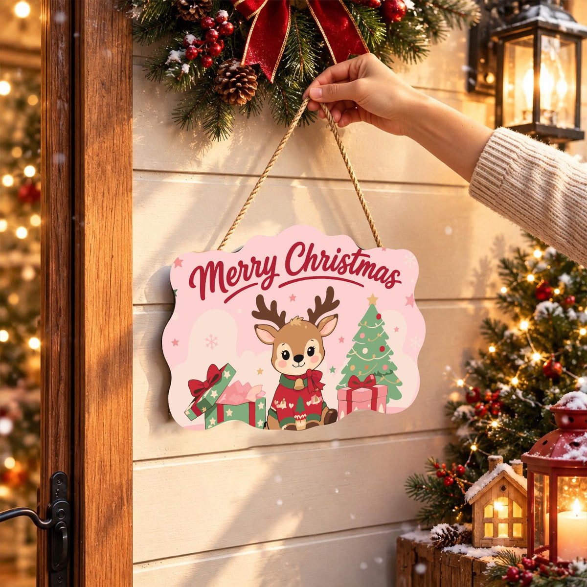 Baby Reindeer in a Red Sweater paint by numbers hanging sign – image 14